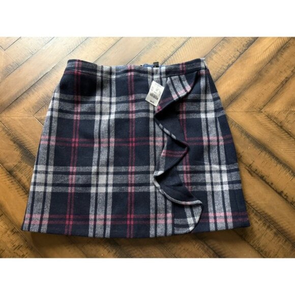 J Crew Mercantile Women's Plaid Mini Skirt Ruffle Wool Blend Preppy Size 8 NWT - Picture 1 of 9
